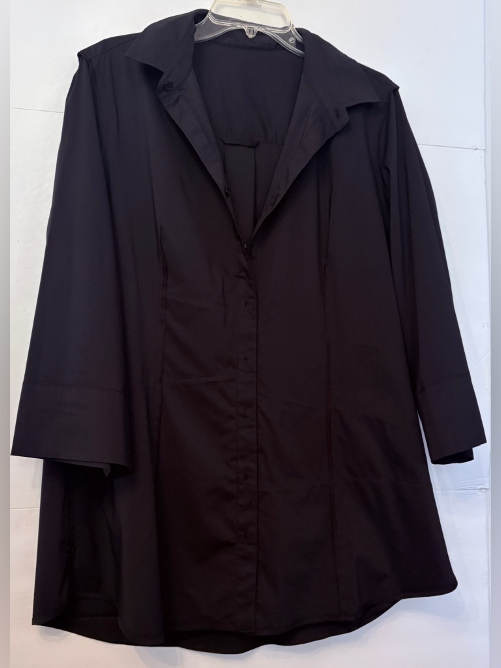 FINLEY JENNA BLACK POPLIN RUFFLE TIER HEM COLLAR BUTTON UP 3/4 SLEEVE SHIRT XL